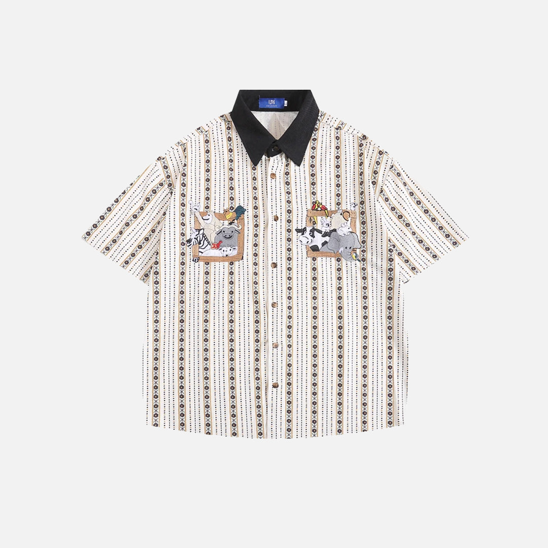 Cartoon Embroidery Pattern Vintage Shirt