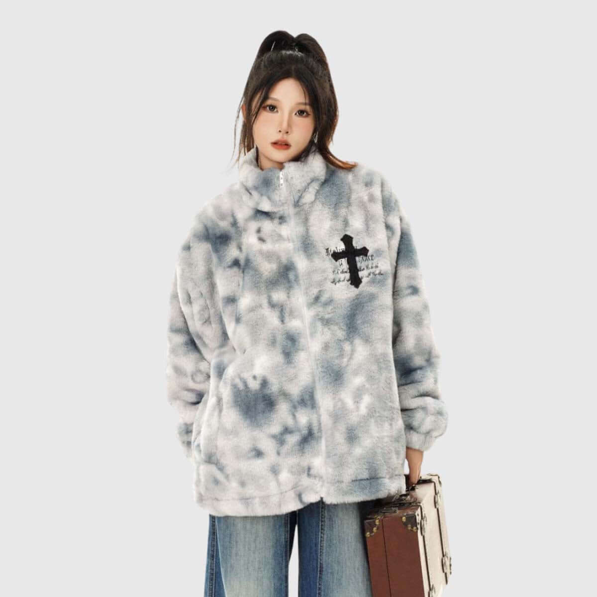 Fuzzy Tie-Dye Sherpa Padded Jacket