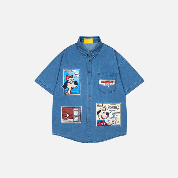 Trendy Cartoon Puppy Embroidered Denim Shirt
