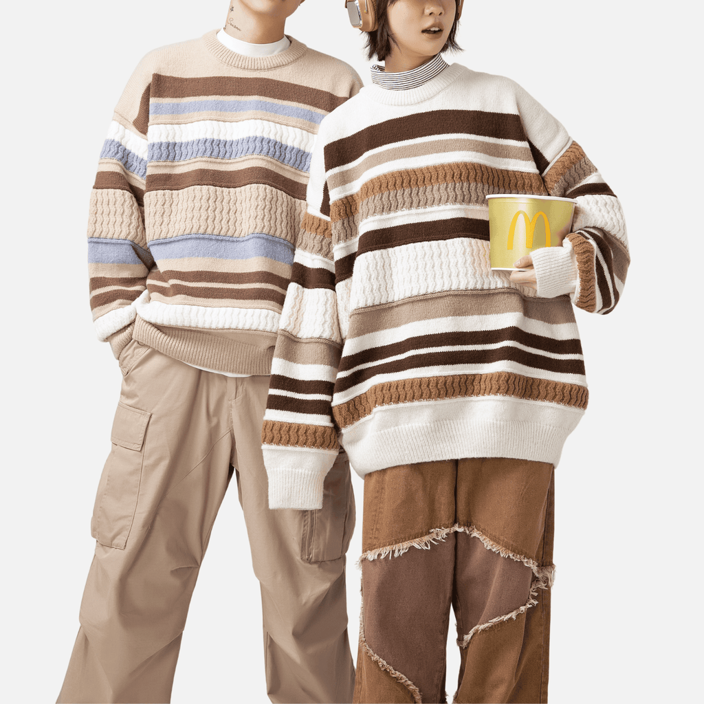 Striped Cable Patchwork Design Pullover