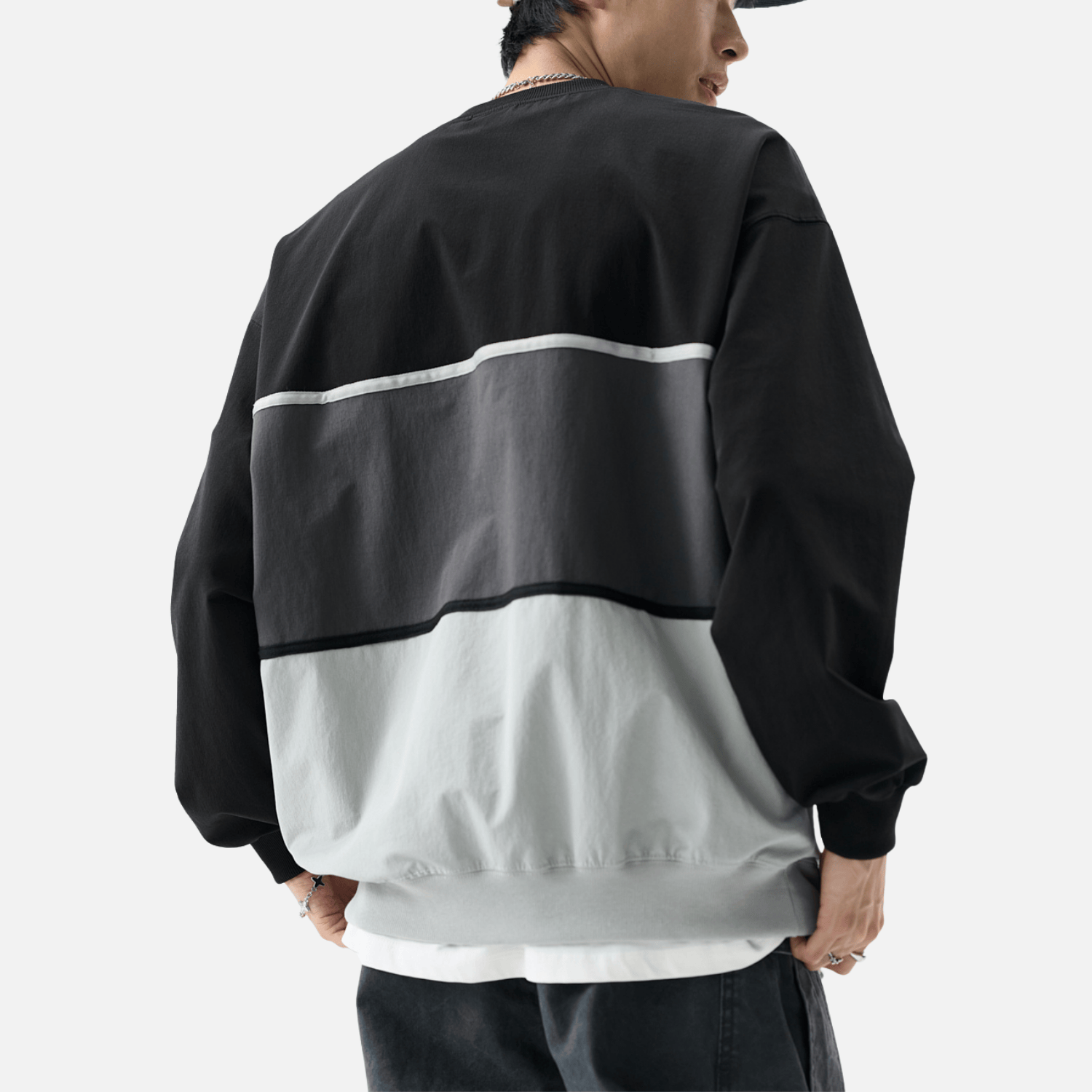 Tricolor Stripe Patchwork Sweatshirt