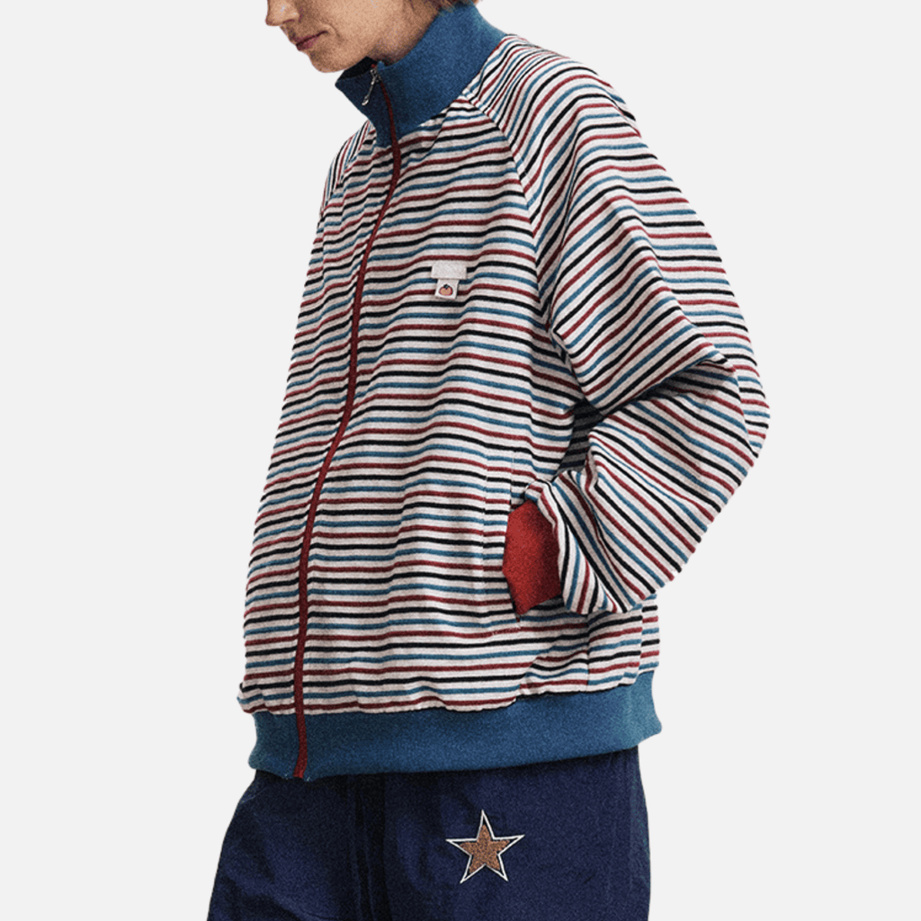 Colorblock Stripe Stand Collar Jacket