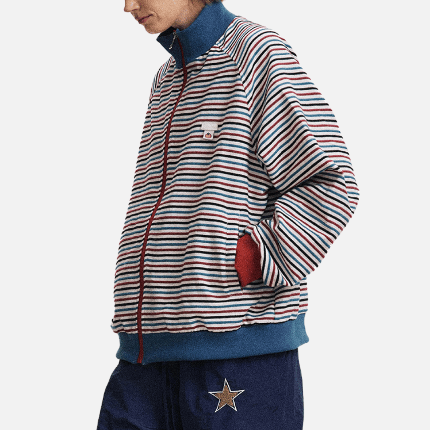 Colorblock Stripe Stand Collar Jacket