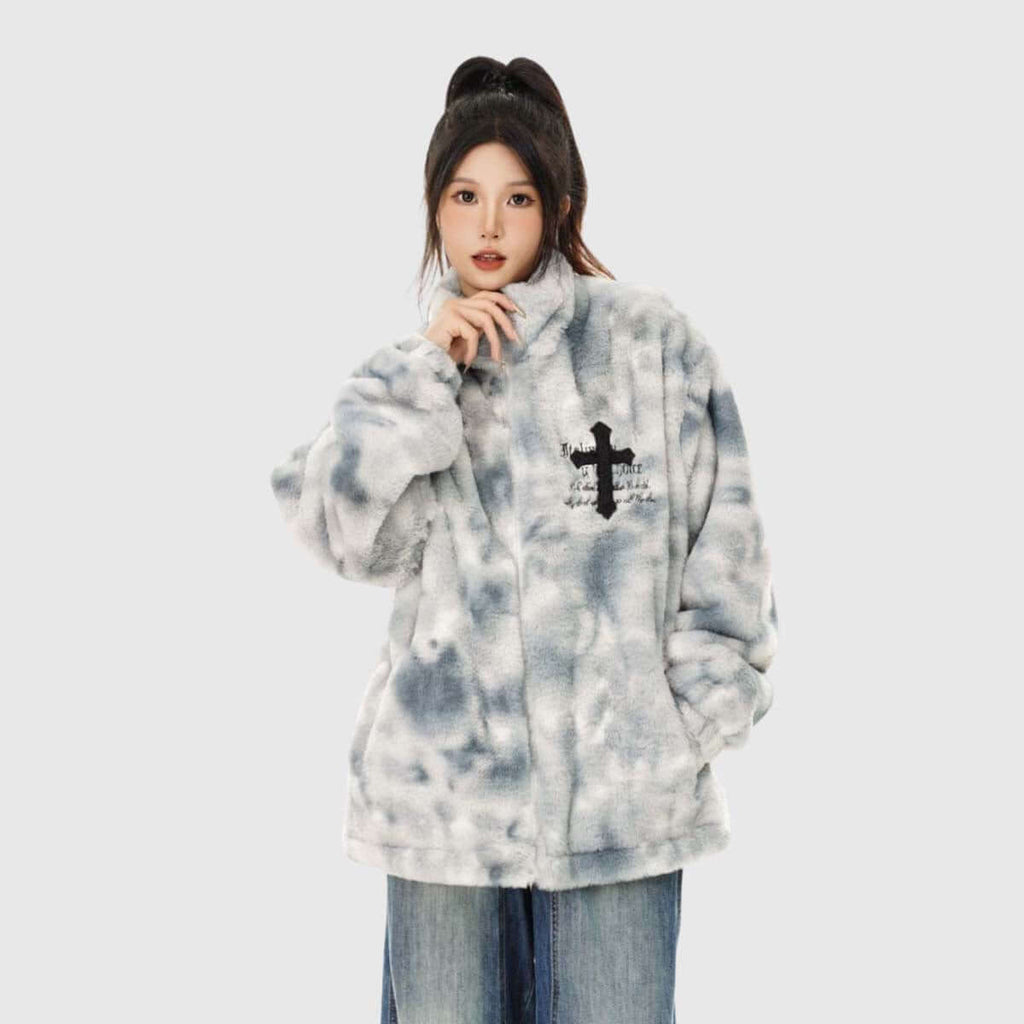 Fuzzy Tie-Dye Sherpa Padded Jacket