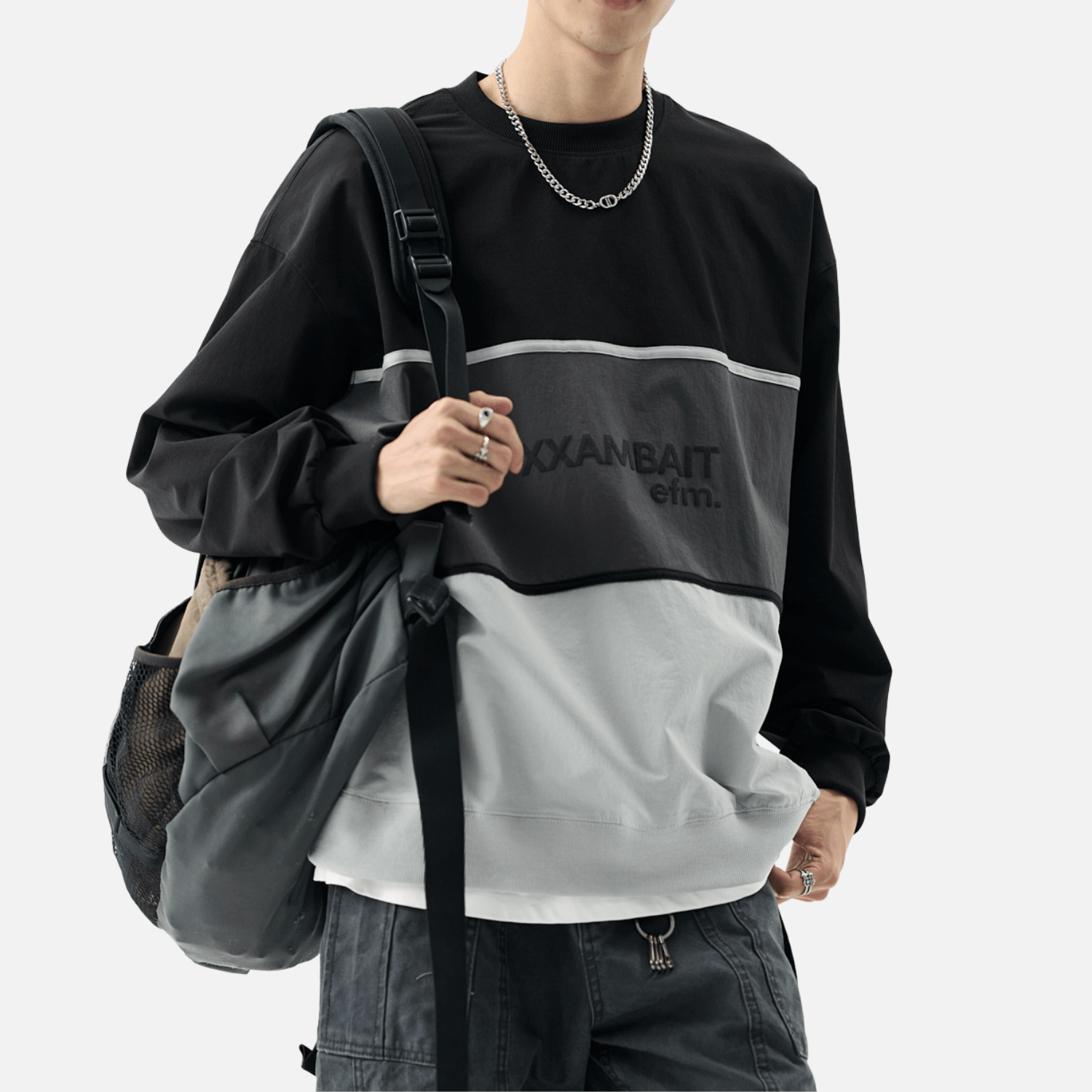 Tricolor Stripe Patchwork Sweatshirt