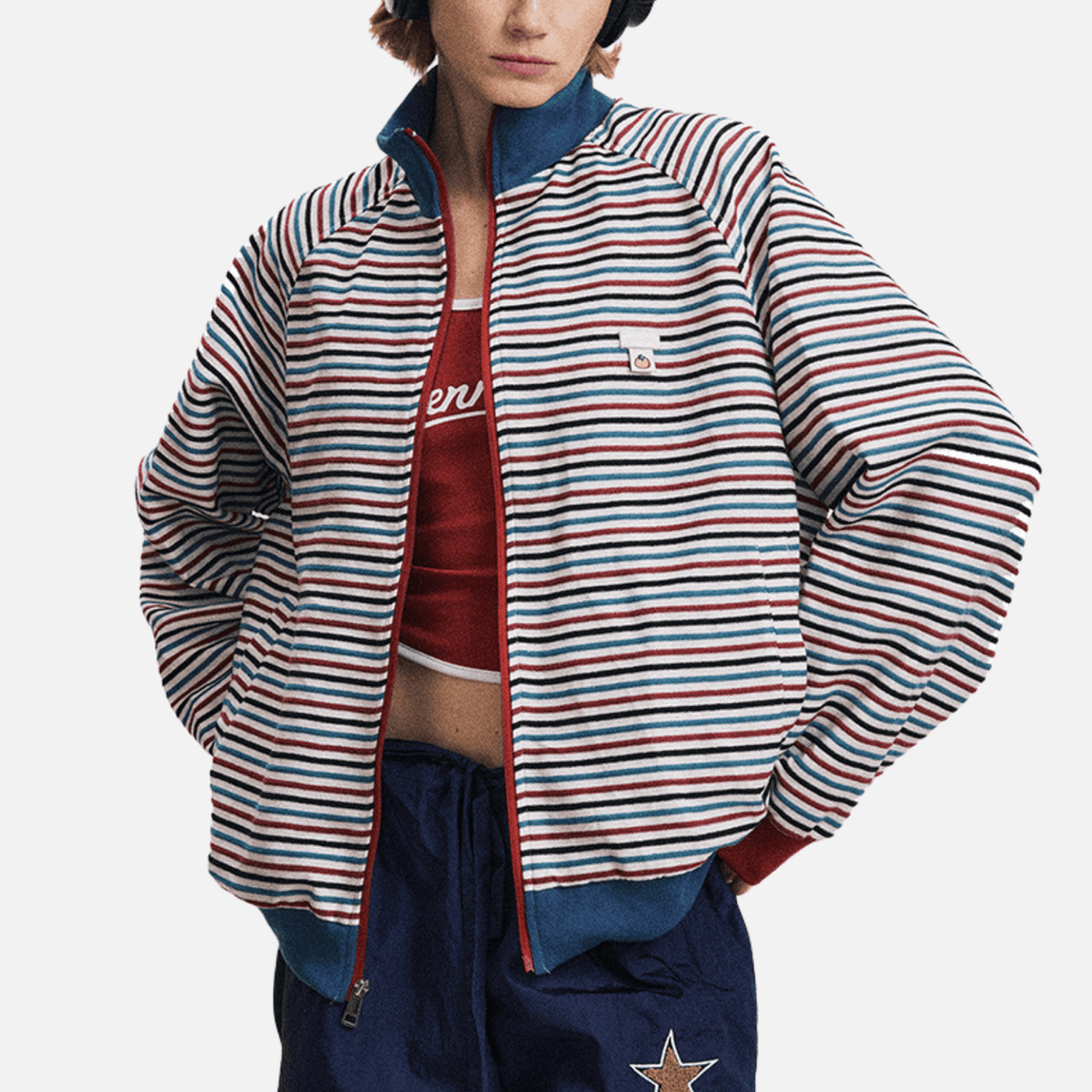 Colorblock Stripe Stand Collar Jacket