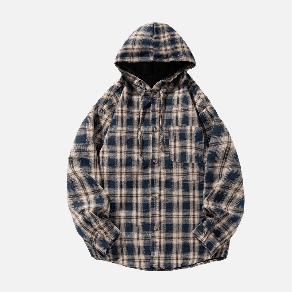 Colorblock Plaid Hooded Shirt