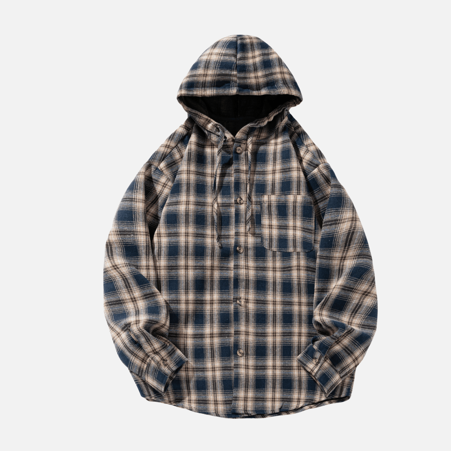 Colorblock Plaid Hooded Shirt