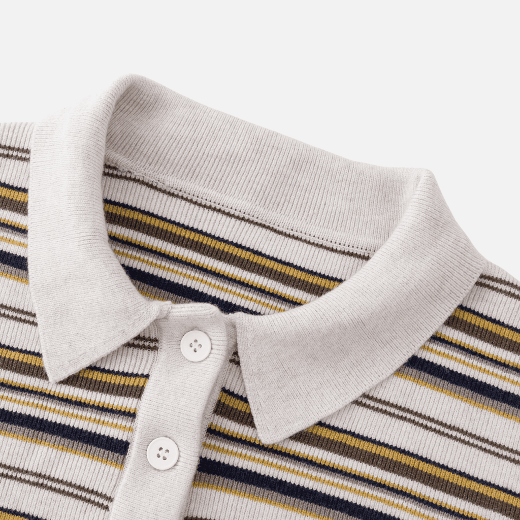 Japanese Retro Colorblock Stripe Polo Sweater