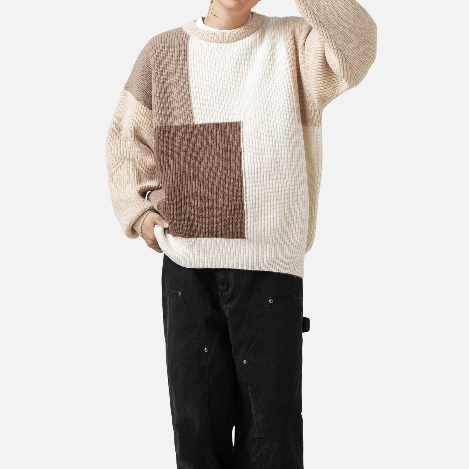 Color Block Textured Knit Sweater