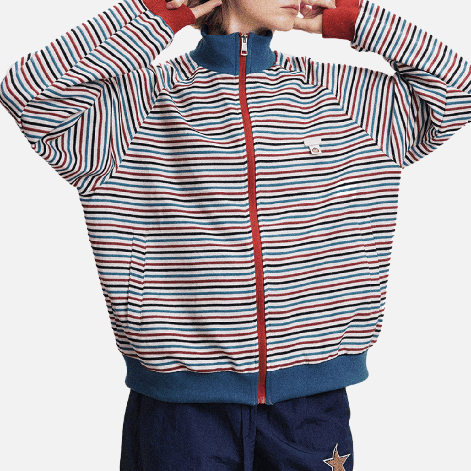 Colorblock Stripe Stand Collar Jacket