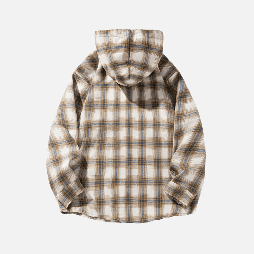 Colorblock Plaid Hooded Shirt