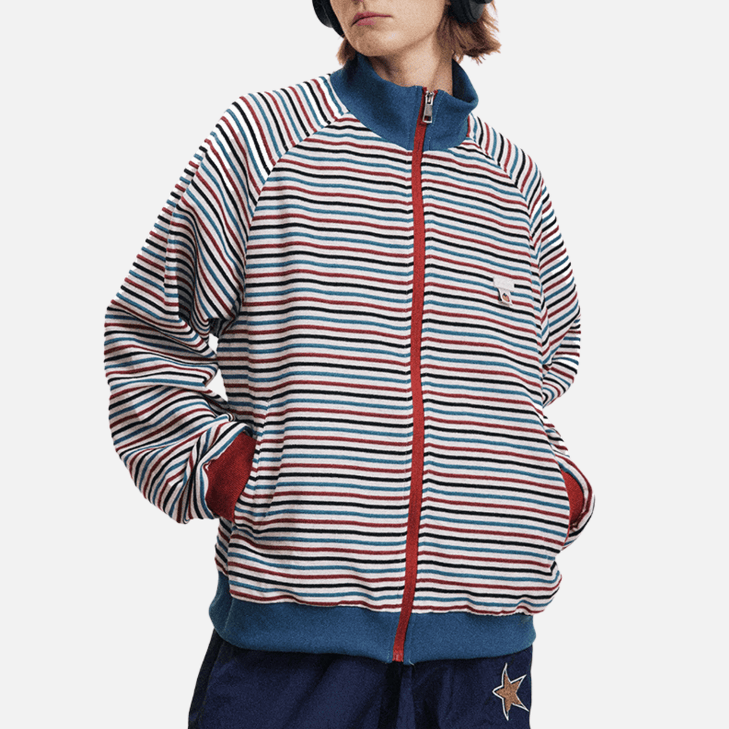 Colorblock Stripe Stand Collar Jacket