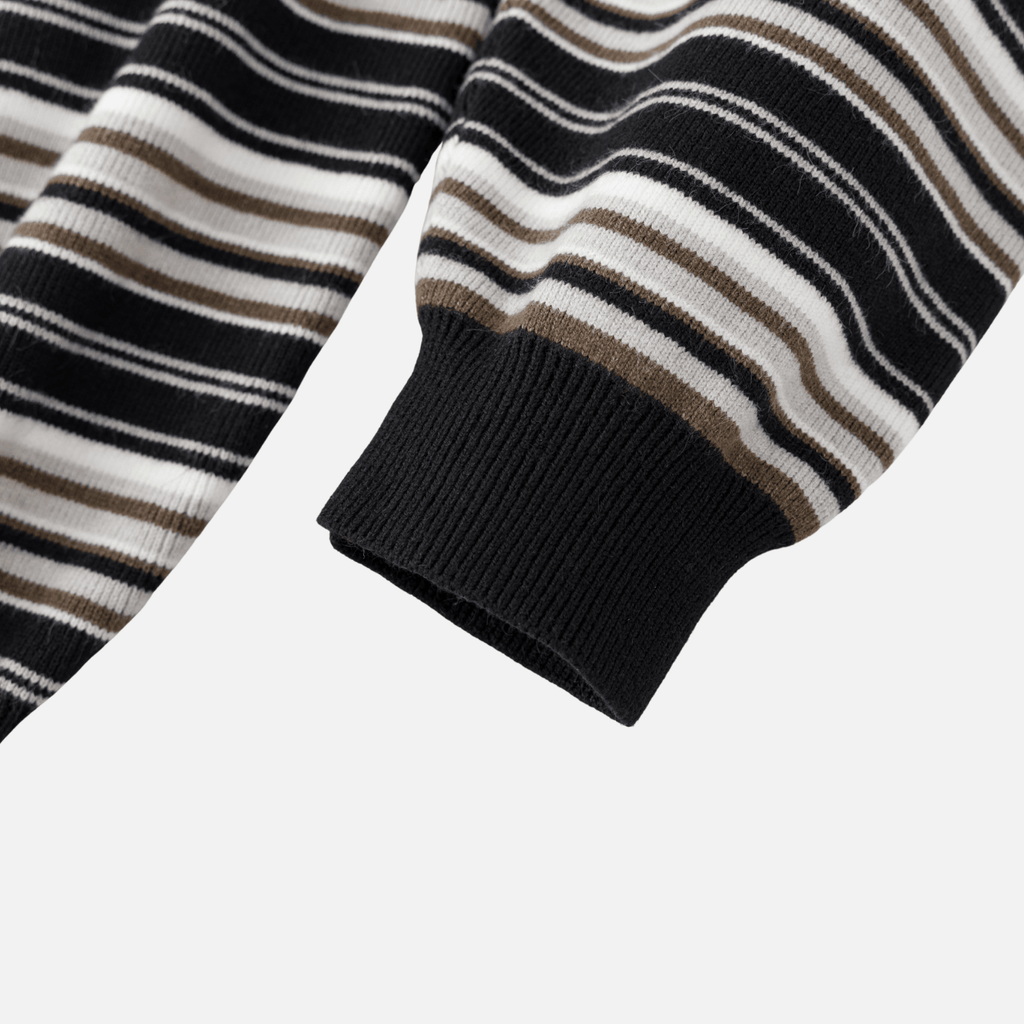 Japanese Retro Colorblock Stripe Polo Sweater