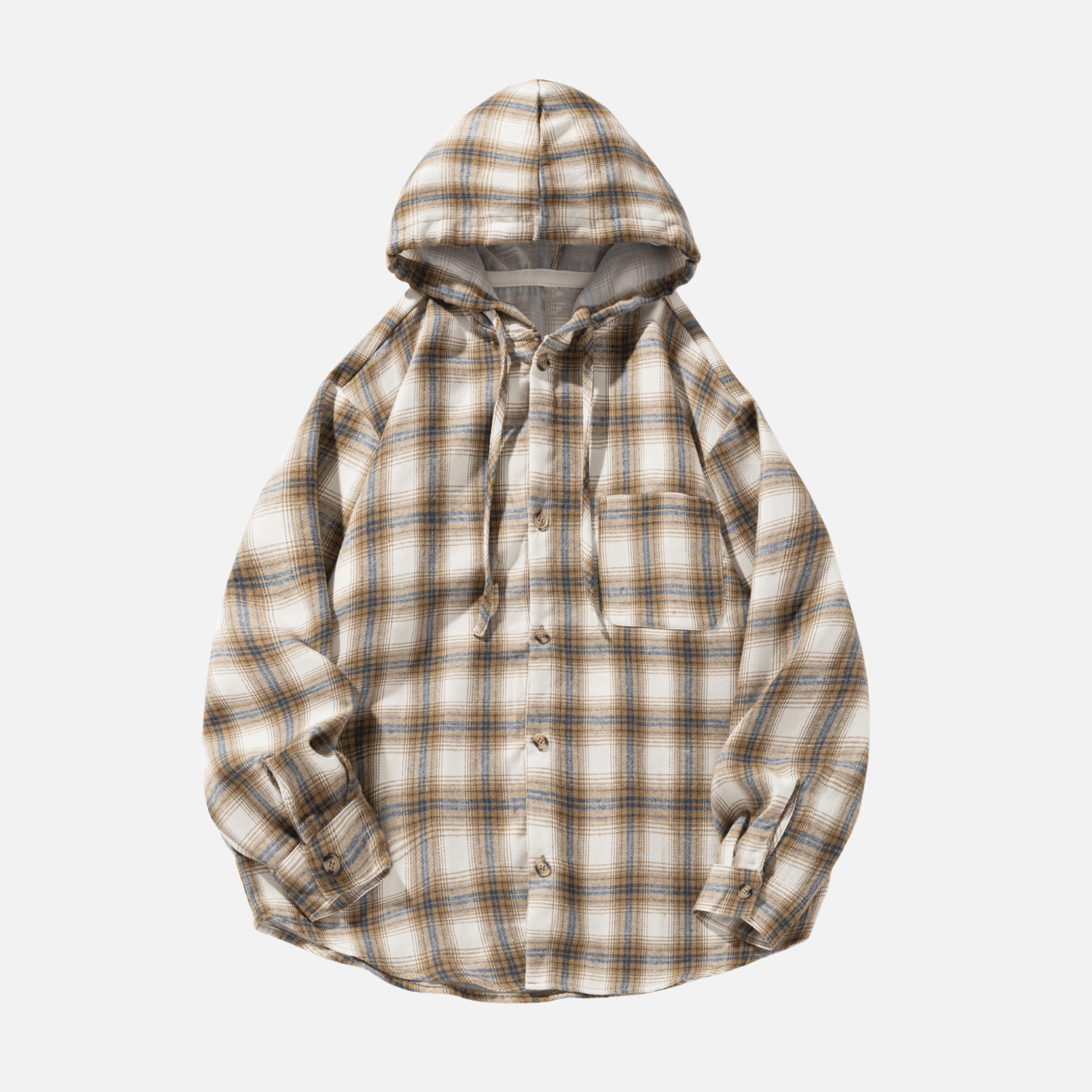 Colorblock Plaid Hooded Shirt