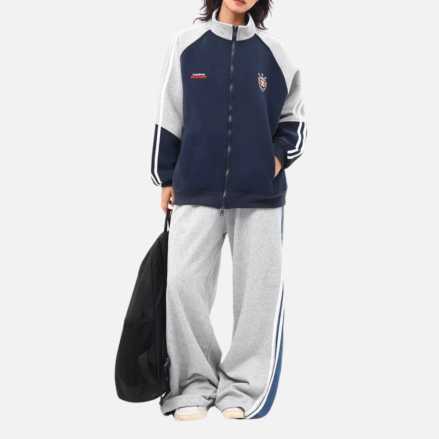 Color-Block Embroidered Stand Collar Jacket