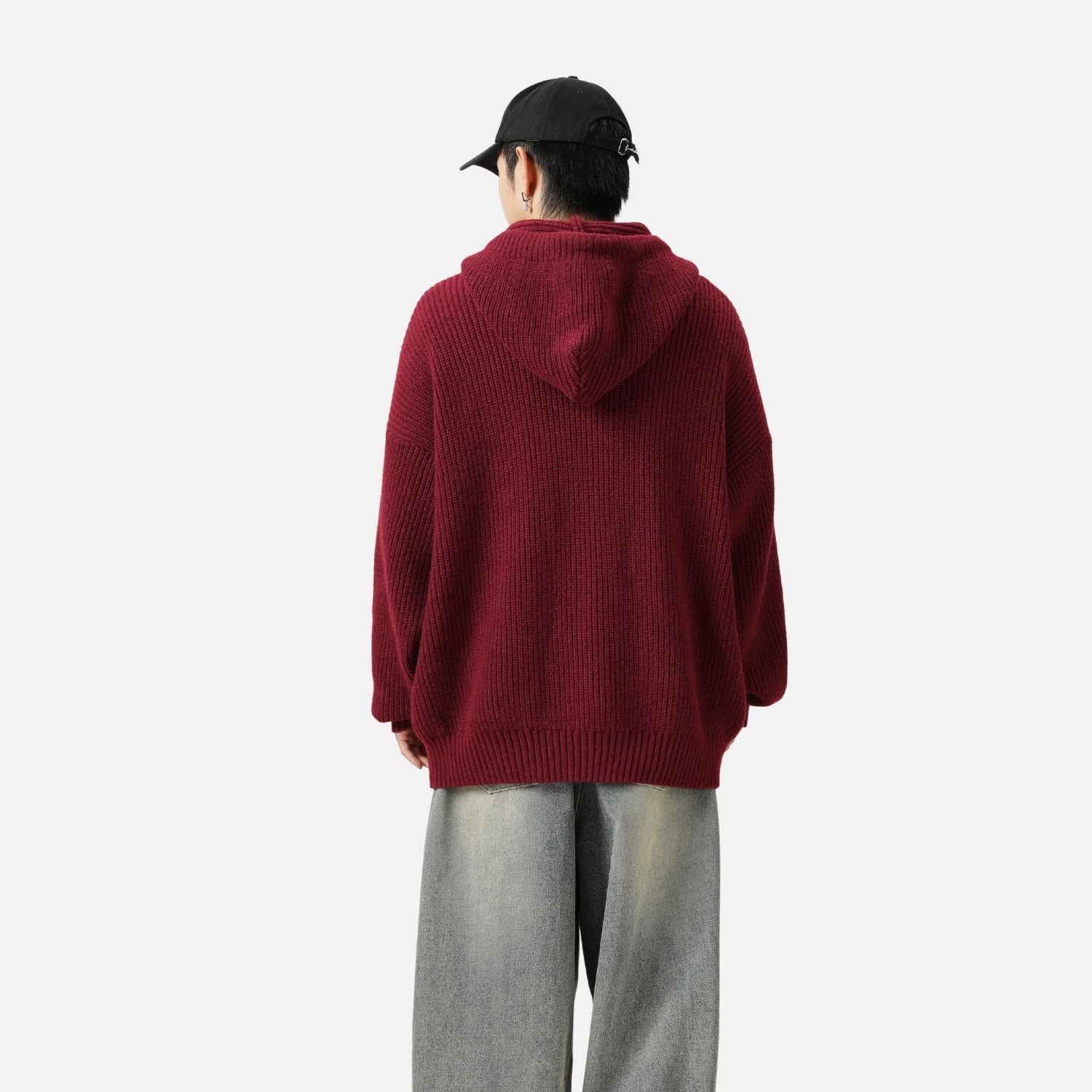 Solid Color Knit Hoodie