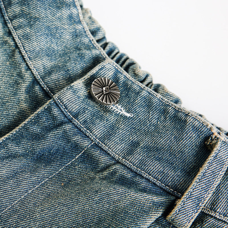 Abstract Printed Denim Shorts