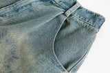 Abstract Printed Denim Shorts