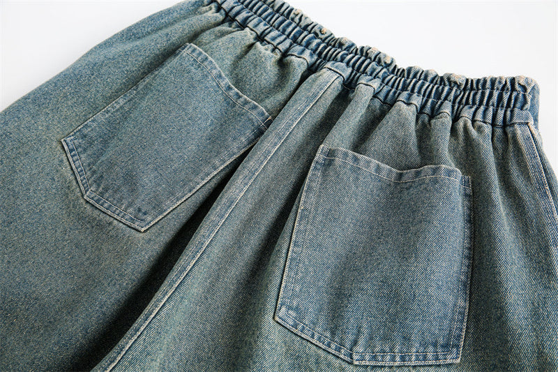 Abstract Printed Denim Shorts