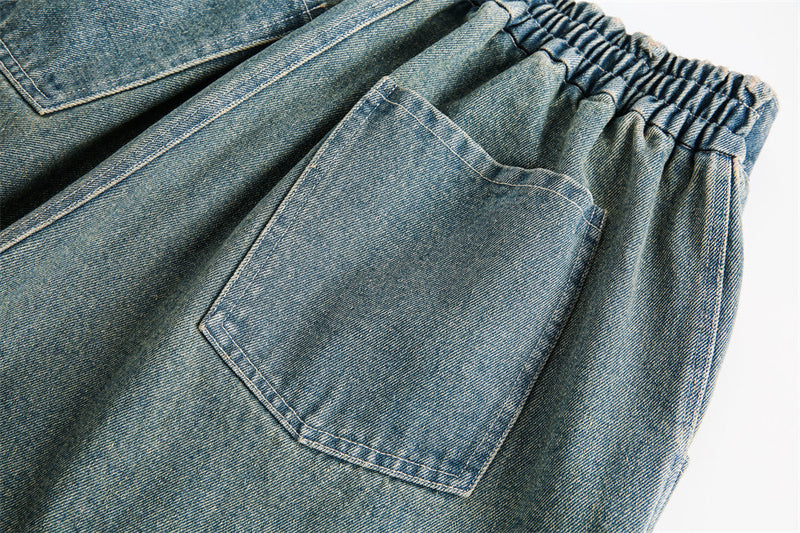 Abstract Printed Denim Shorts