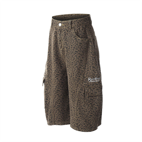 Leopard Denim Wide Leg Tooling Pants