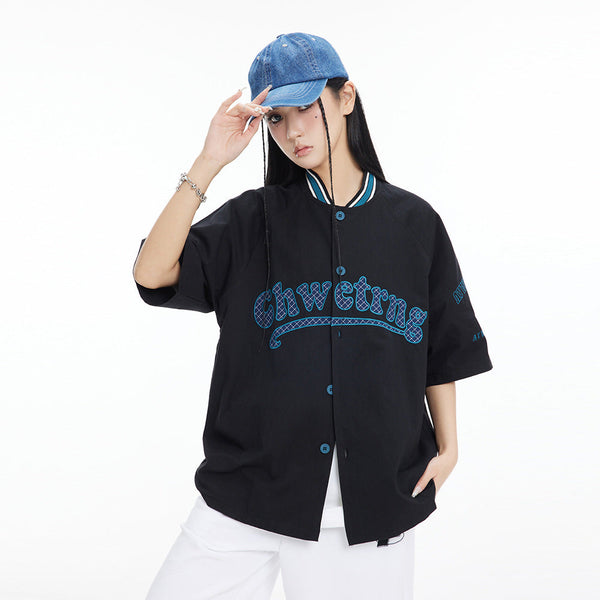 Stylish Embroidered American Baseball Collar Shirt