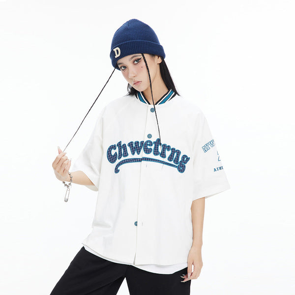 Stylish Embroidered American Baseball Collar Shirt