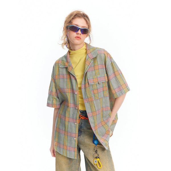 Retro Plaid Loose Casual Short Shirt