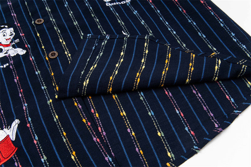Vibrant Striped Casual Cartoon Shirt