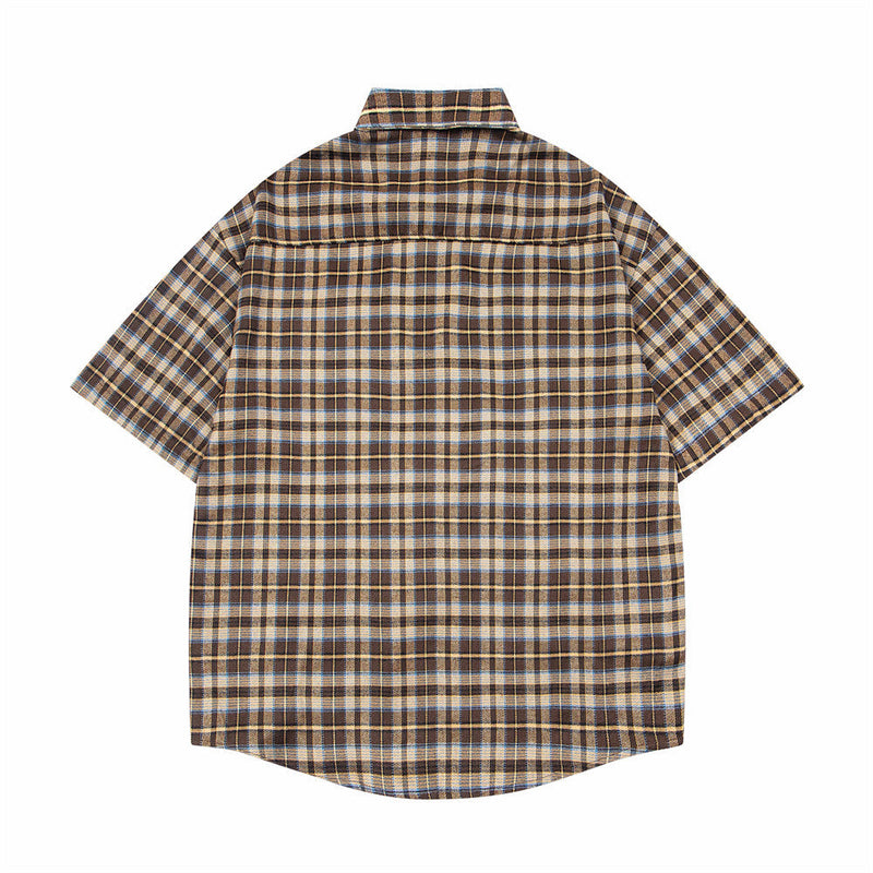 Stylish Cartoon Embroidered Plaid Shirt