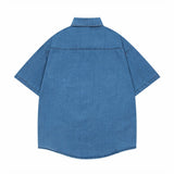 Cute Puppy Embroidered Denim Lapel Shirt