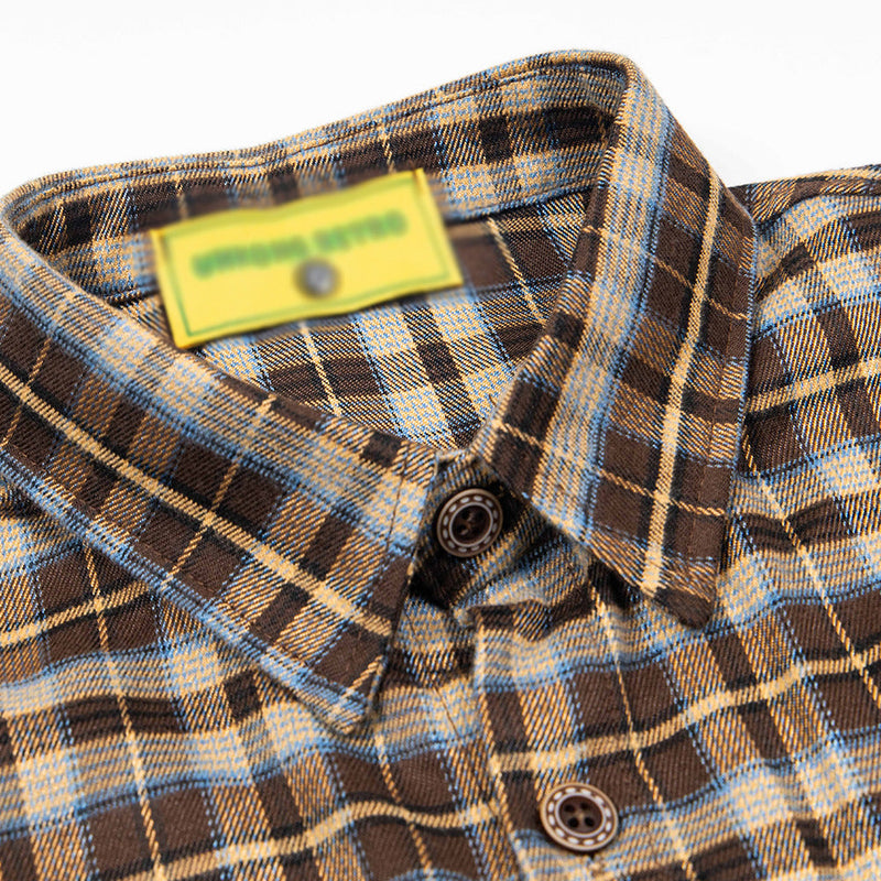 Stylish Cartoon Embroidered Plaid Shirt