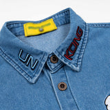 Cute Puppy Embroidered Denim Lapel Shirt