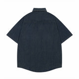 Cute Puppy Embroidered Denim Lapel Shirt