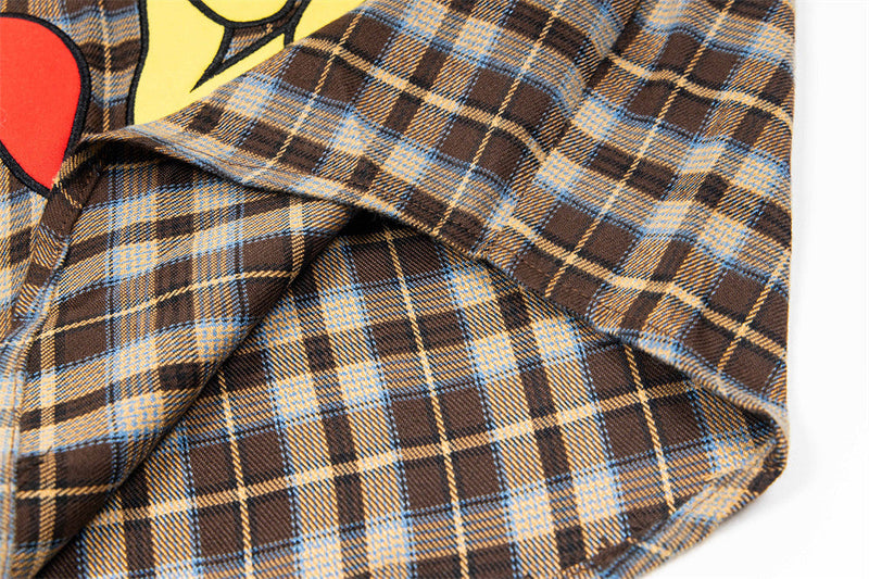 Stylish Cartoon Embroidered Plaid Shirt