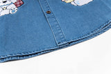 Cute Puppy Embroidered Denim Lapel Shirt