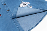 Cute Puppy Embroidered Denim Lapel Shirt
