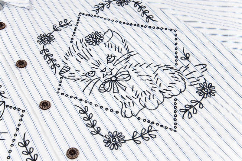 Lion Embroidered Casual Summer Shirt