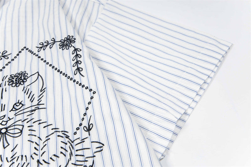 Lion Embroidered Casual Summer Shirt