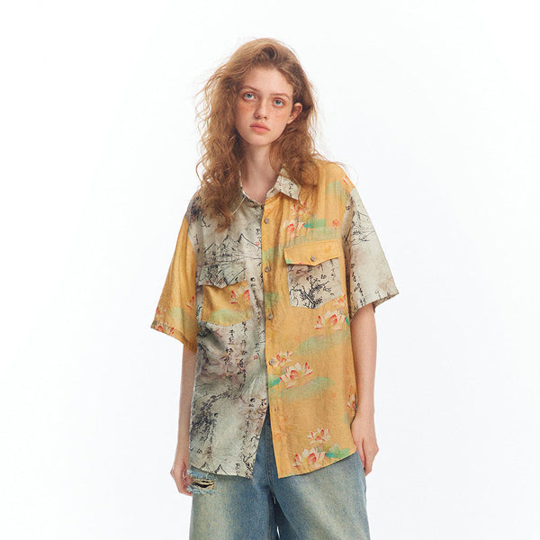 Mountain Ink Painting Short Sleeve Shirt