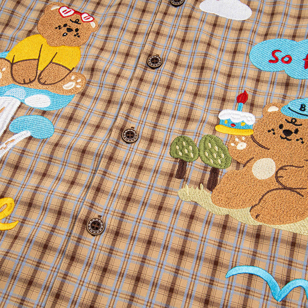 Loose Fun Cartoon Bear Plaid Shirt