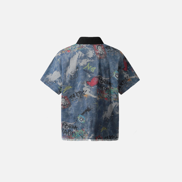 Oversized Graffiti Printed Vintage Denim Shirt