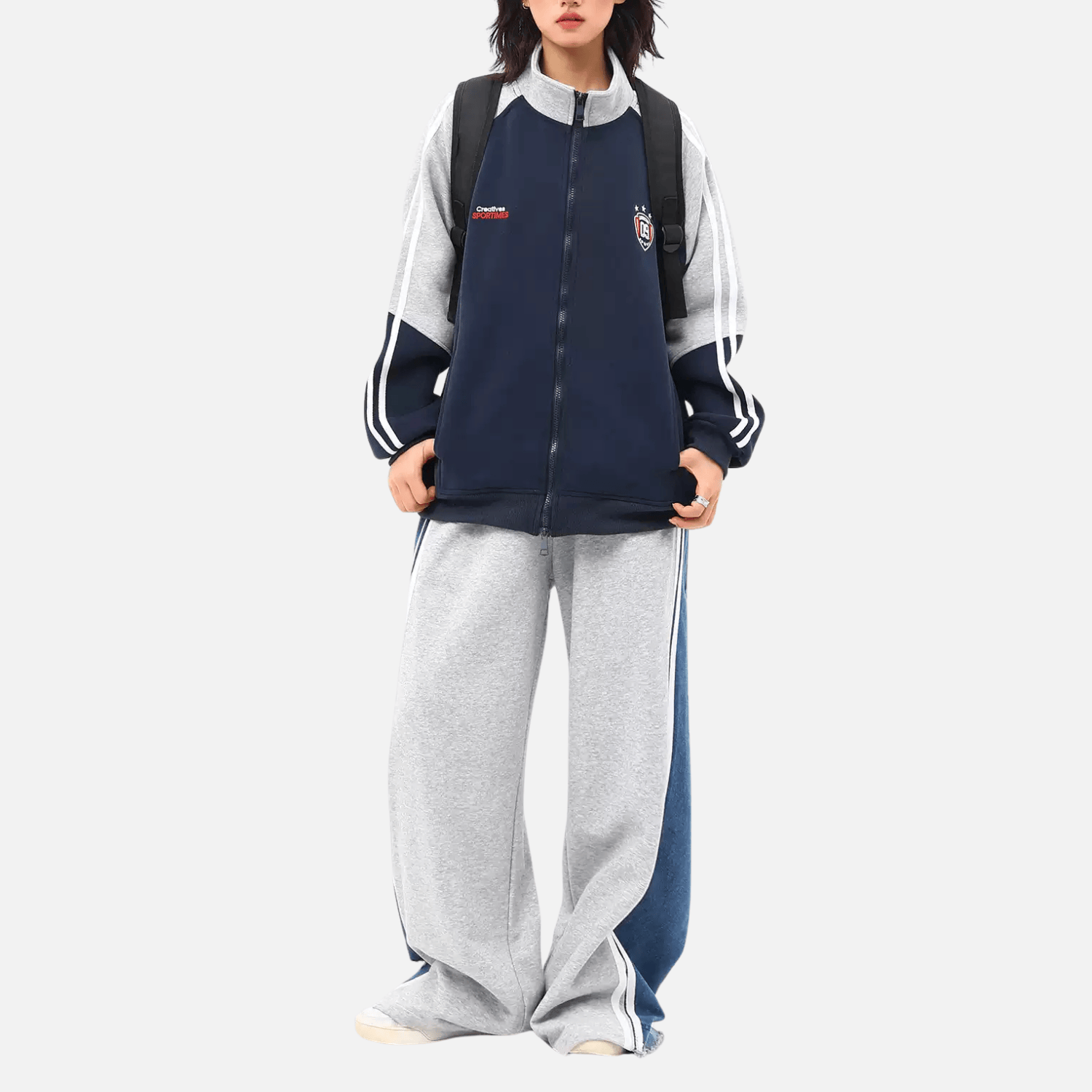 Color-Block Embroidered Stand Collar Jacket