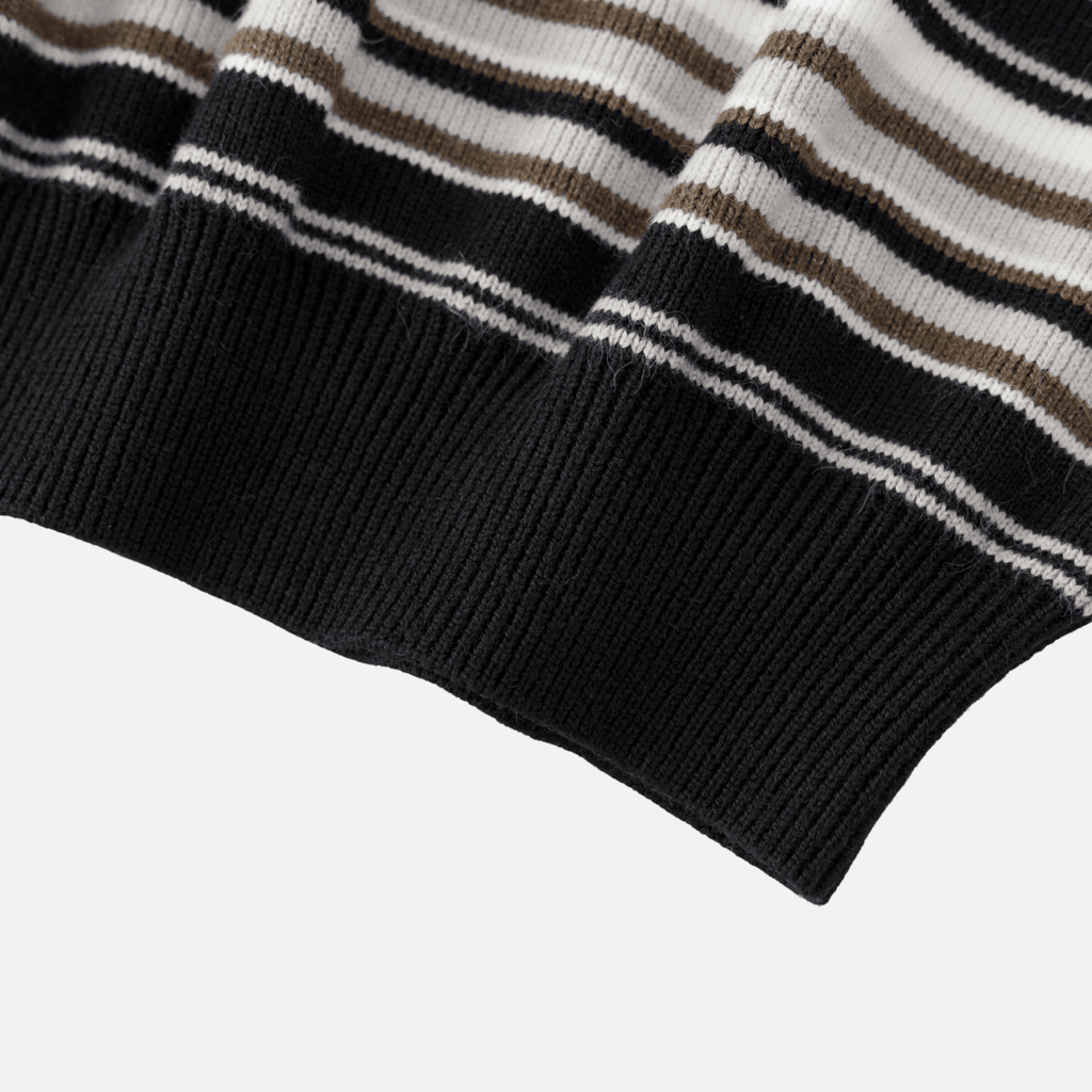 Japanese Retro Colorblock Stripe Polo Sweater