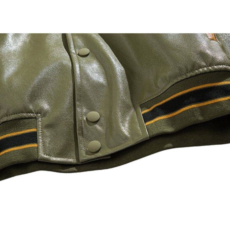 Embroidered PU Leather Baseball Jacket
