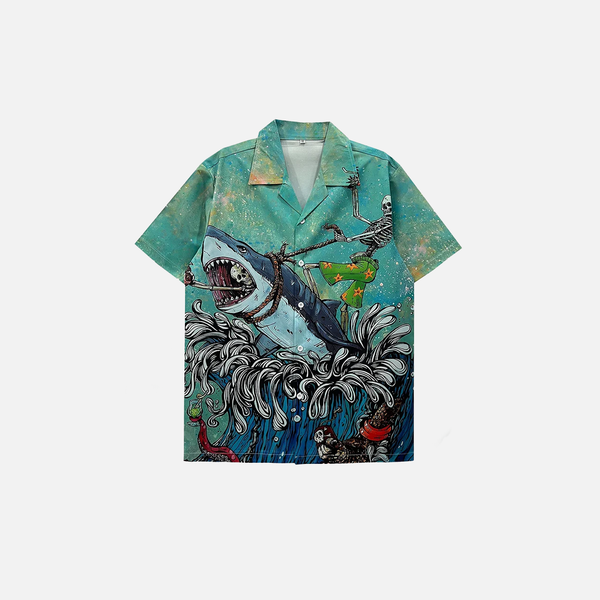 Shark Graphic Hawaiian Beach Aloha Shirt