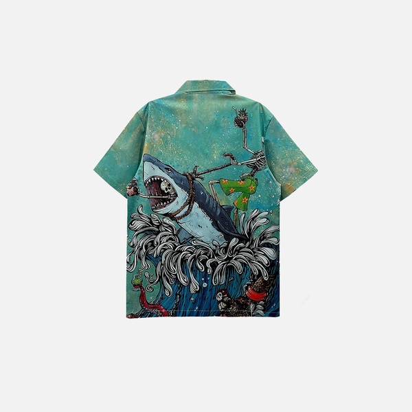 Shark Graphic Hawaiian Beach Aloha Shirt