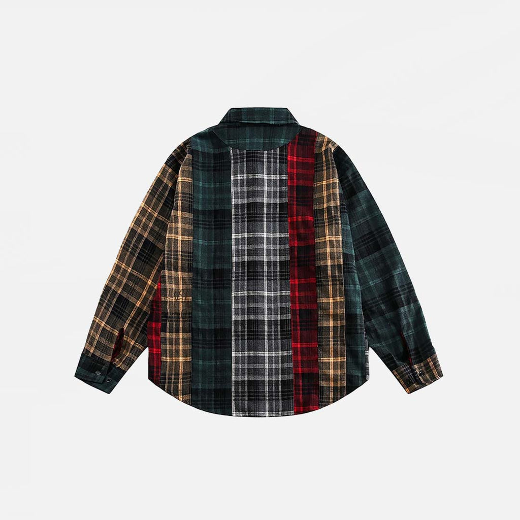 Oversized Loose Patchwork Long Sleeve Flannel Shirt