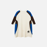 Front view of the beige Sports Color Contrast Oversized T-shirt in a gray background